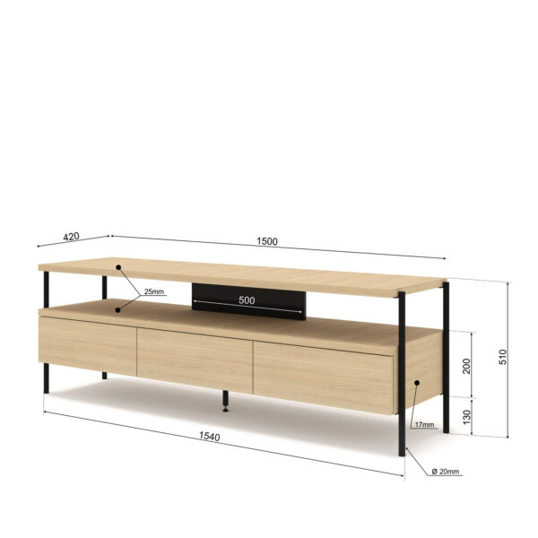 Szafka RTV PUFFIN 154 cm 3S dąb naturalny lakierowany fornir