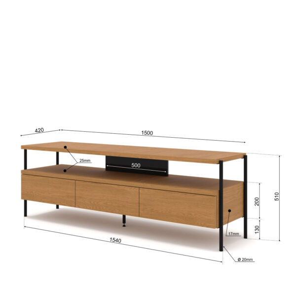 Szafka RTV PUFFIN 154 cm 3S orzech włoski lakierowany fornir
