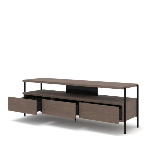 Szafka RTV PUFFIN 154 cm 3S chłodny brąz lakierowany fornir