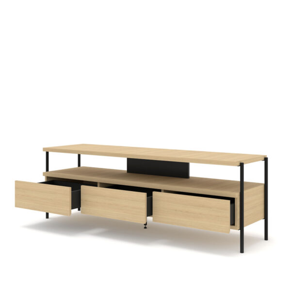 Szafka RTV PUFFIN 154 cm 3S dąb naturalny lakierowany fornir