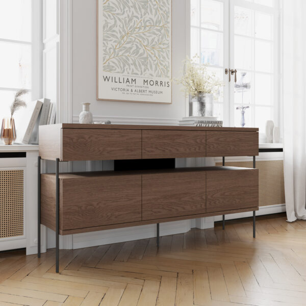 Komoda PUFFIN 154 cm 3D3S chłodny brąz lakierowany fornir