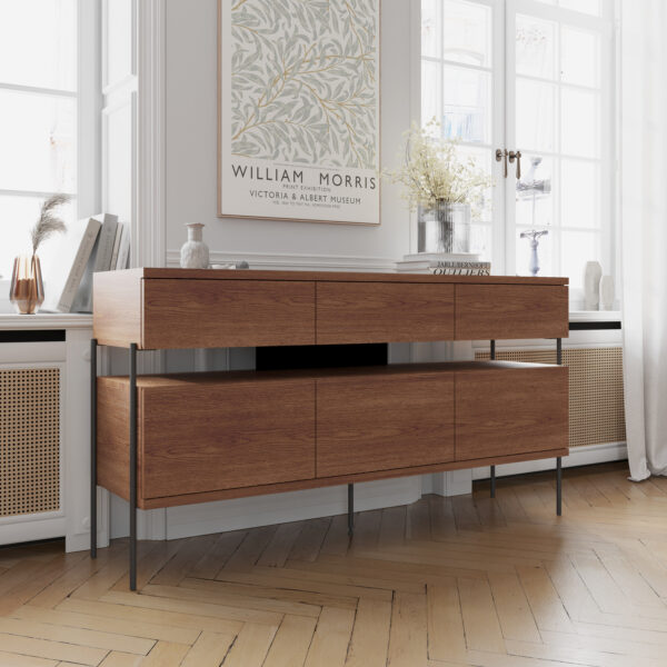 Komoda PUFFIN 154 cm 3D3S czereśnia lakierowany fornir