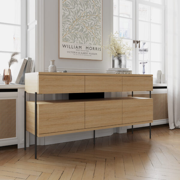 Komoda PUFFIN 154 cm 3D3S dąb naturalny lakierowany fornir