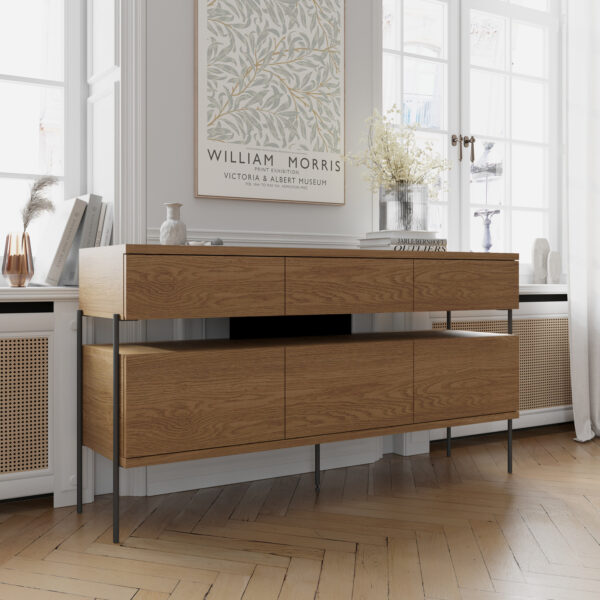 Komoda PUFFIN 154 cm 3D3S orzech włoski lakierowany fornir