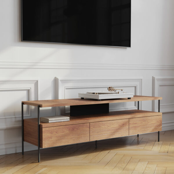 Szafka RTV PUFFIN 154 cm 3S czereśnia lakierowany fornir