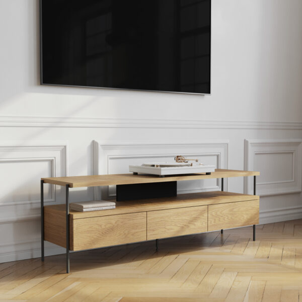 Szafka RTV PUFFIN 154 cm 3S orzech włoski lakierowany fornir