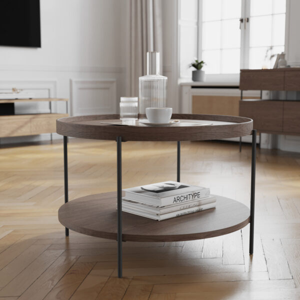 Stolik kawowy PUFFIN 84 cm chłodny brąz lakierowany fornir