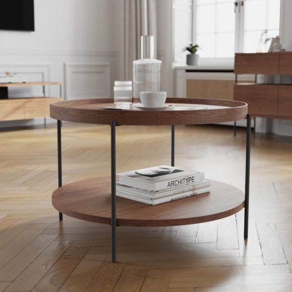 Stolik kawowy PUFFIN 84 cm czereśnia lakierowany fornir