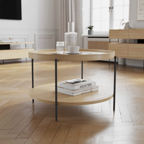 Stolik kawowy PUFFIN 84 cm dąb naturalny lakierowany fornir