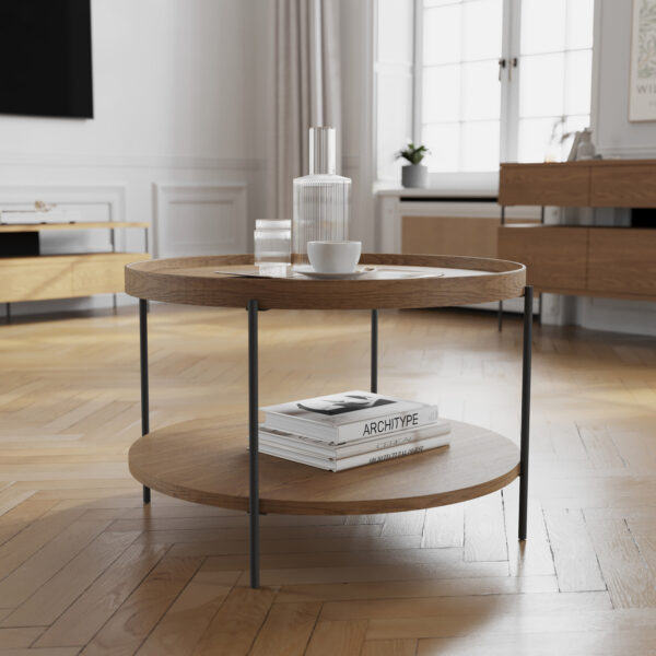 Stolik kawowy PUFFIN 84 cm orzech włoski lakierowany fornir