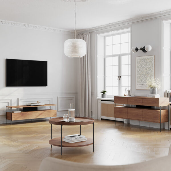 Szafka RTV PUFFIN 154 cm 3S czereśnia lakierowany fornir