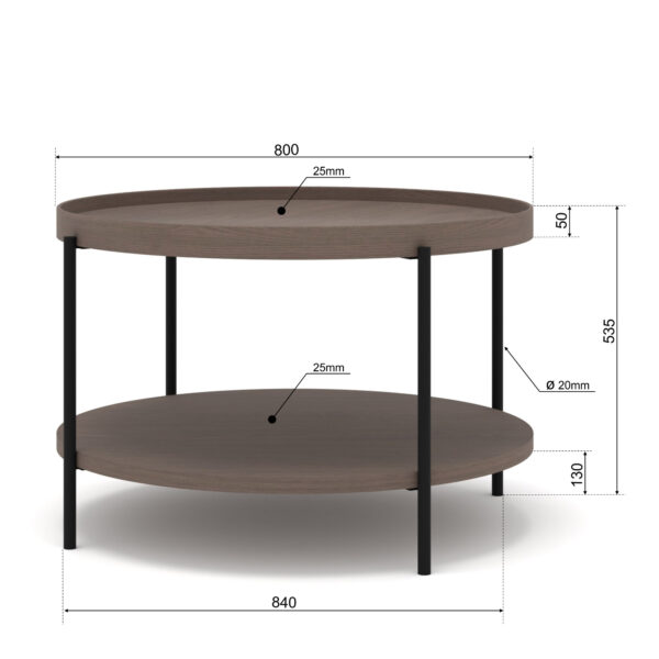 Stolik kawowy PUFFIN 84 cm chłodny brąz lakierowany fornir