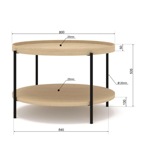 Stolik kawowy PUFFIN 84 cm dąb naturalny lakierowany fornir