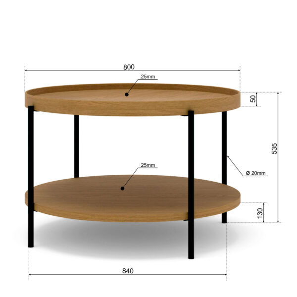 Stolik kawowy PUFFIN 84 cm orzech włoski lakierowany fornir