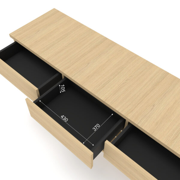 Szafka RTV PUFFIN 154 cm 3S dąb naturalny lakierowany fornir