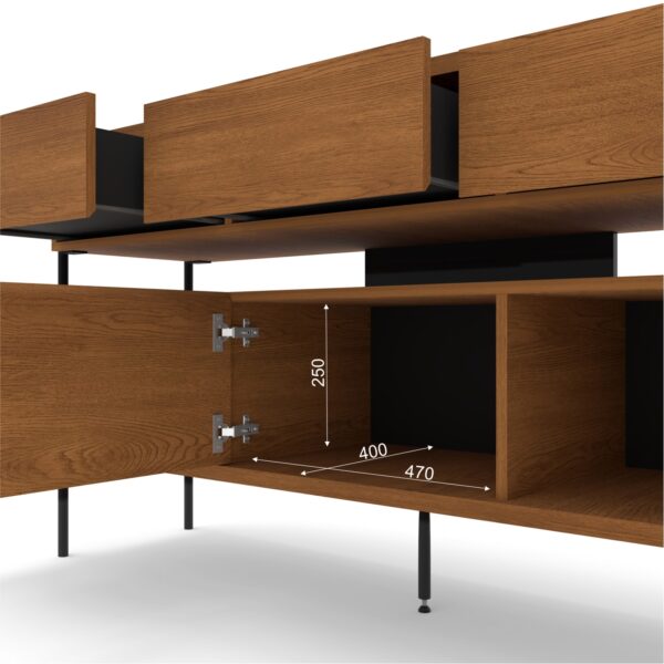 Komoda PUFFIN 154 cm 3D3S czereśnia lakierowany fornir