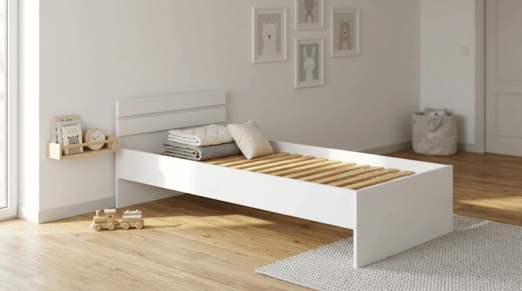 Łóżko ze stelażem MAJA 90×200 cm biały mat jednoosobowe