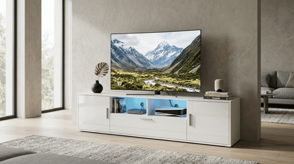 Szafka RTV BLANCA 150 cm biały mat z oświetleniem RGB