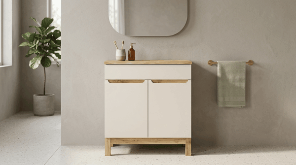 Szafka łazienkowa BALI Kaszmir 80cm z blatem dąb wotan 2D