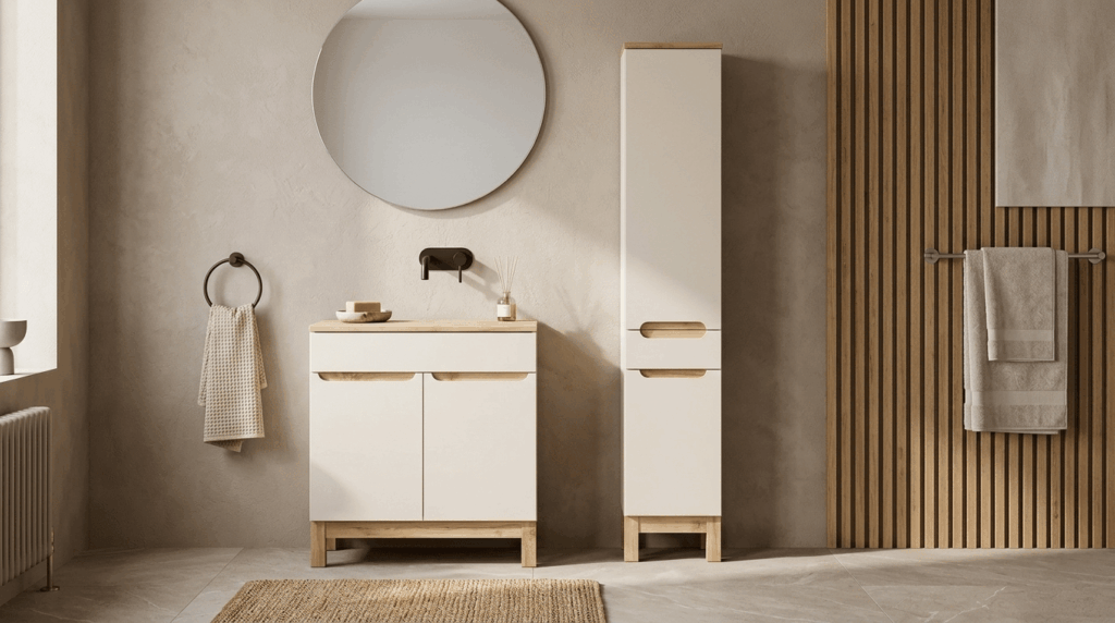 Zestaw mebli łazienkowych BALI Kaszmir 80 cm – szafka z blatem 2D i słupek 2D1S