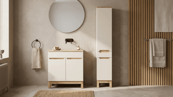 Zestaw mebli łazienkowych BALI Kaszmir 80 cm – szafka z blatem 2D i słupek 2D1S