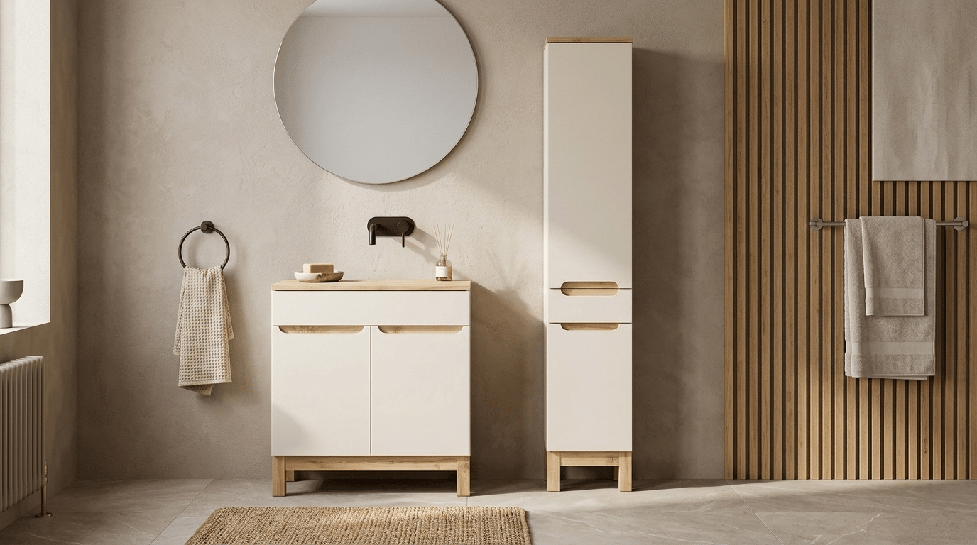 Zestaw mebli łazienkowych BALI Kaszmir 80 cm – szafka z blatem 2D i słupek 2D1S