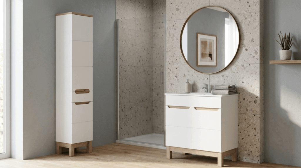 Zestaw mebli łazienkowych BALI White 80 cm – szafka z umywalką 2D i słupek 2D1S