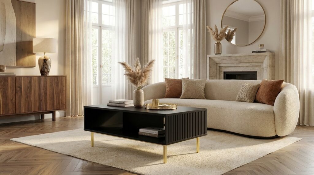 stolik kawowy ravenna b 90x60 cm czarny mat rama zlota generated