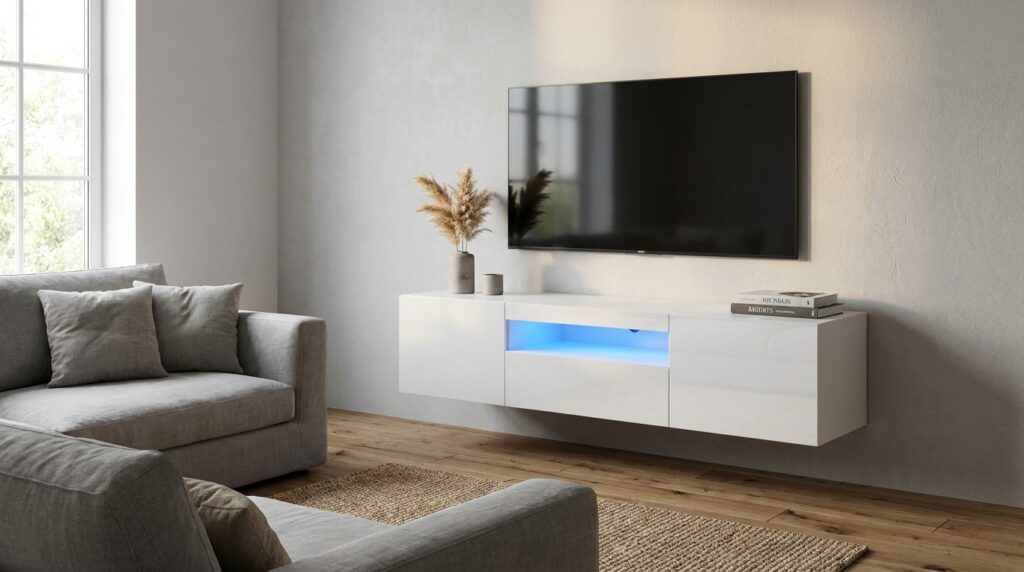 szafka rtv aura 150 cm bialy polysk uniwersalna led generated