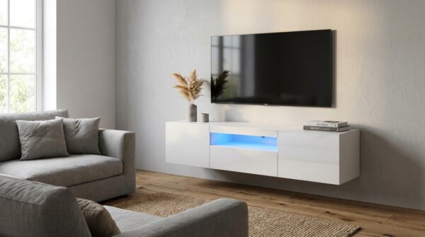 szafka rtv aura 150 cm bialy polysk uniwersalna led generated