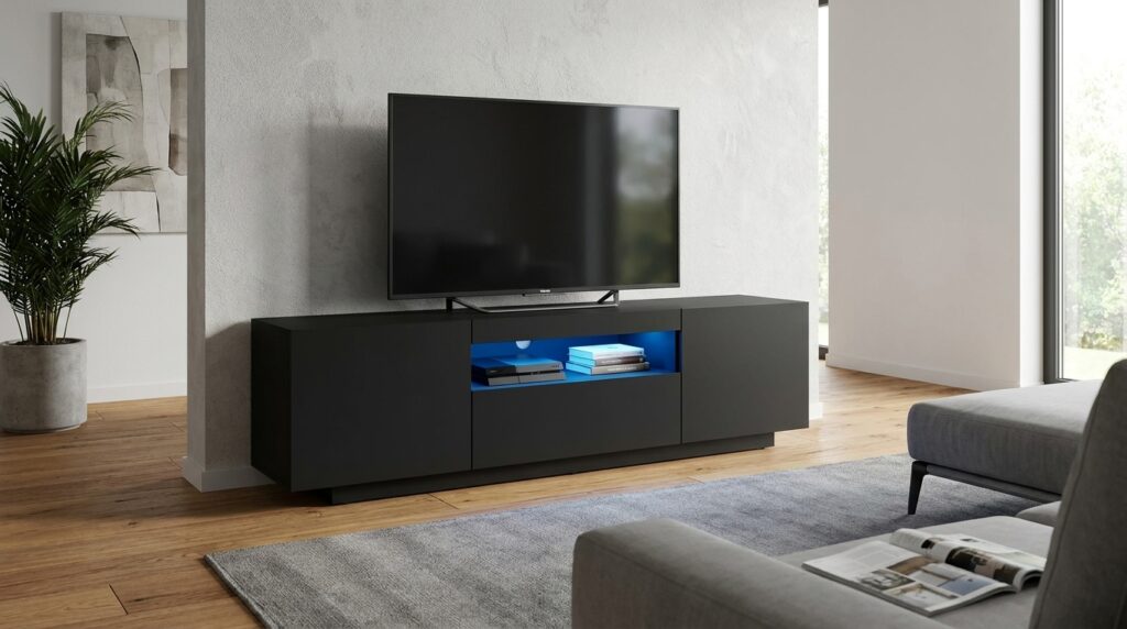 szafka rtv aura 150 cm czarny mat uniwersalna led generated