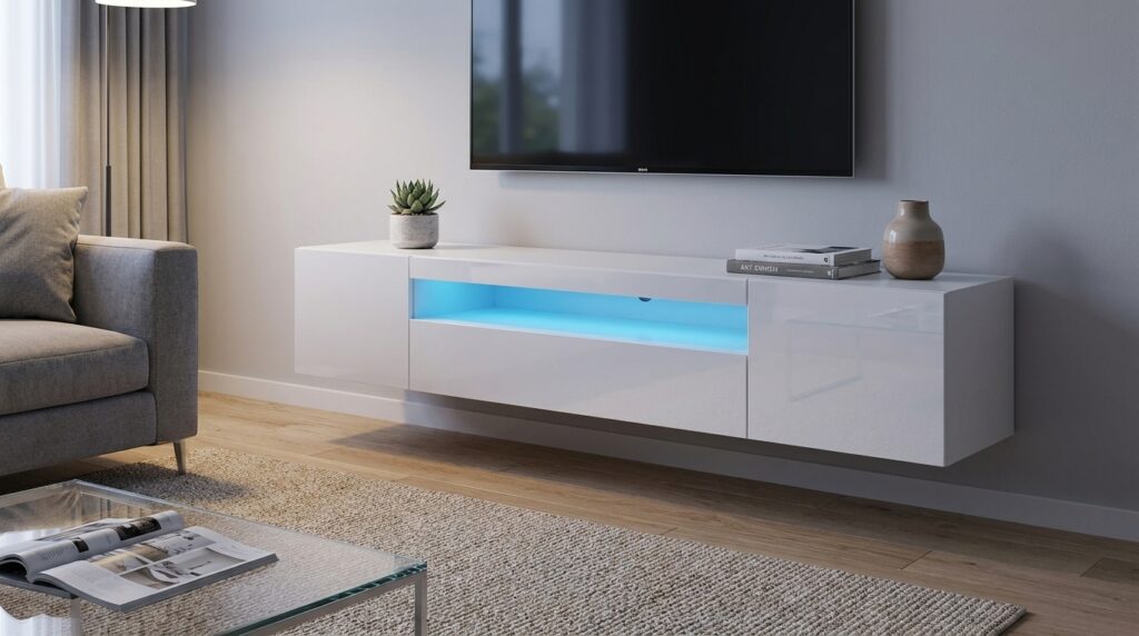 szafka rtv aura 200 cm bialy polysk uniwersalna led generated