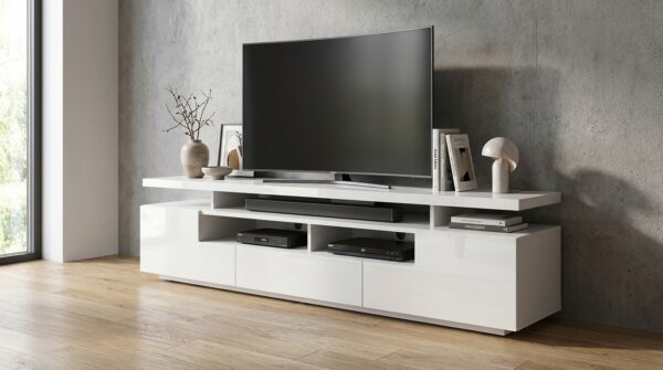 szafka rtv eva 180 cm bialy mat bialy polysk z led generated