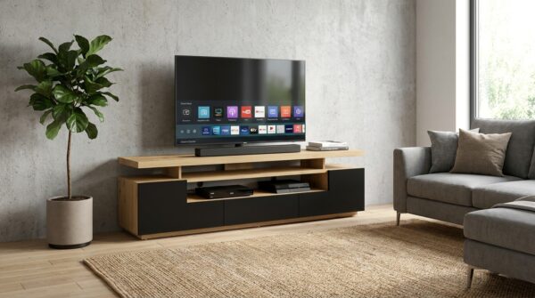 szafka rtv eva 180 cm dab artisan czarny mat z led generated