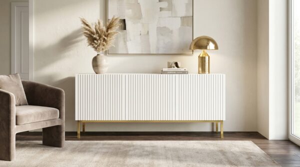 szafka rtv ravenna b 150 cm 3d bialy mat zlota rama generated
