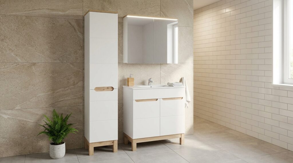 zestaw mebli lazienkowych bali white 80 cm szafka z umywalka slupek 2d i szafka z lustrem generated