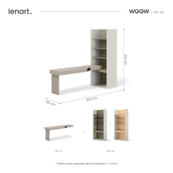 Biurko młodzieżowe z regałem WOOW SET-10L 253 cm eukaliptus