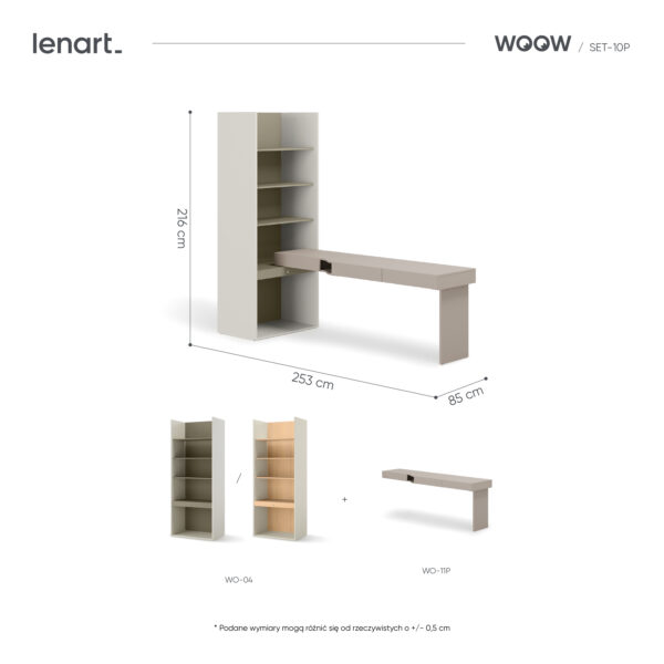 Biurko młodzieżowe z regałem WOOW SET-10P 253 cm eukaliptus