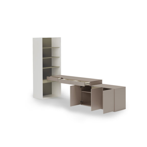 Zestaw mebli młodzieżowych WOOW SET-08P 343 cm eukaliptus z biurkiem i regałem
