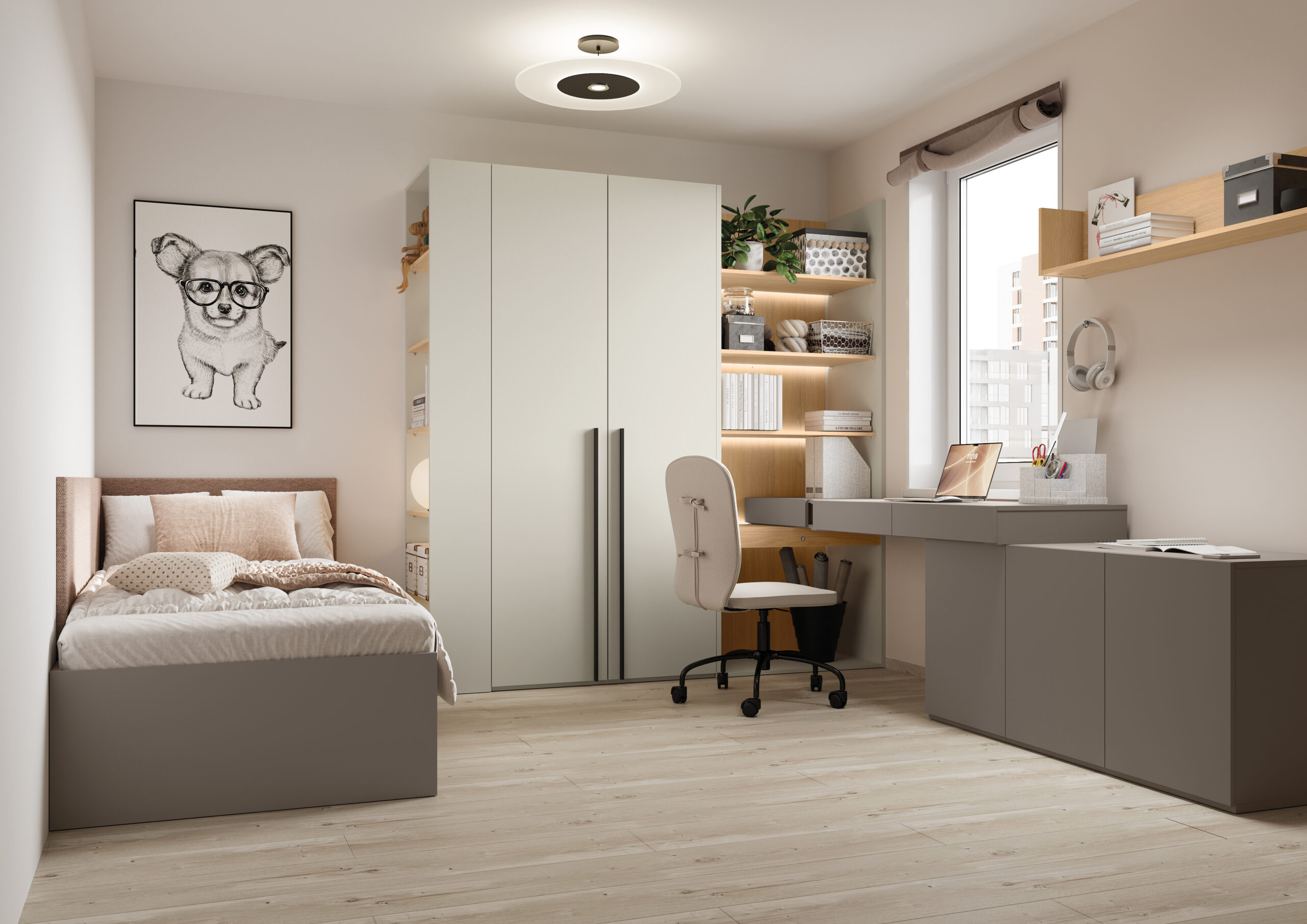 Zestaw mebli młodzieżowych WOOW SET-08P 343 cm dąb Vincenza bielony