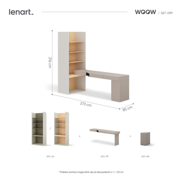 Zestaw mebli młodzieżowych WOOW SET-09P 273 cm dąb Vincenza bielony