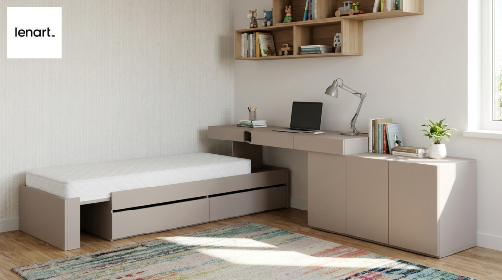 zestaw mebli woow set 01P łóżko i biurko clay grey